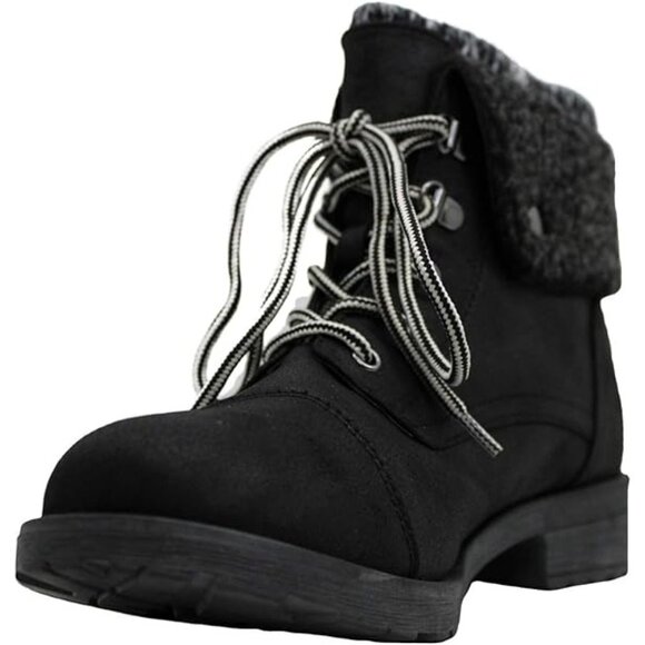 White Mountain Womens Sandro Faux Leather Closed Toe Ankle Combat Boots Black 7M - Picture 3 of 7